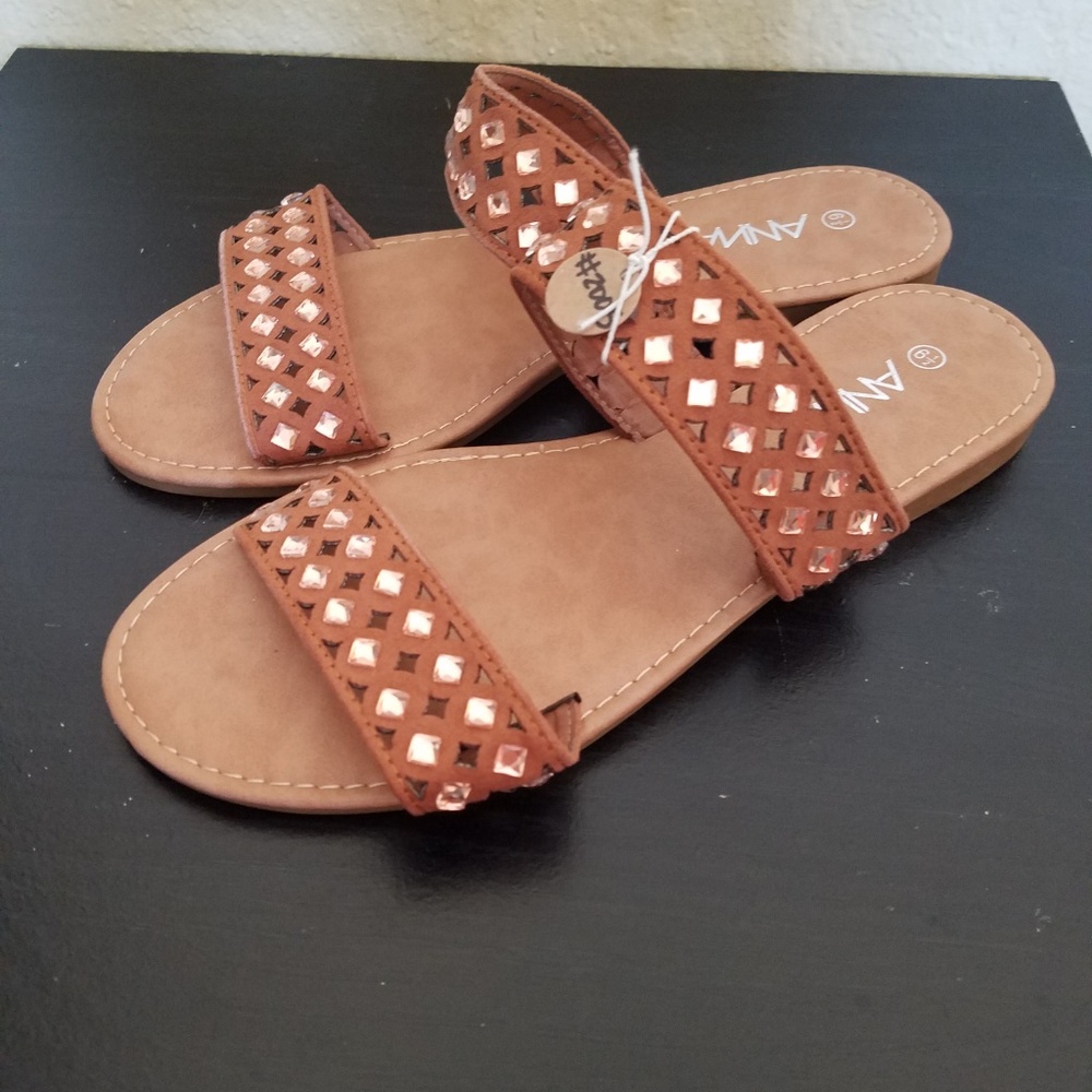 Tan Rhinestone Sandals - Picture 3 of 4